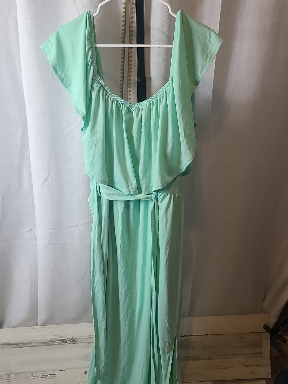 Pinup Fashion Teal/Mint Green Layered Ruffle Off-Shoulder Maxi Dresd 20w. New - Picture 3 of 4
